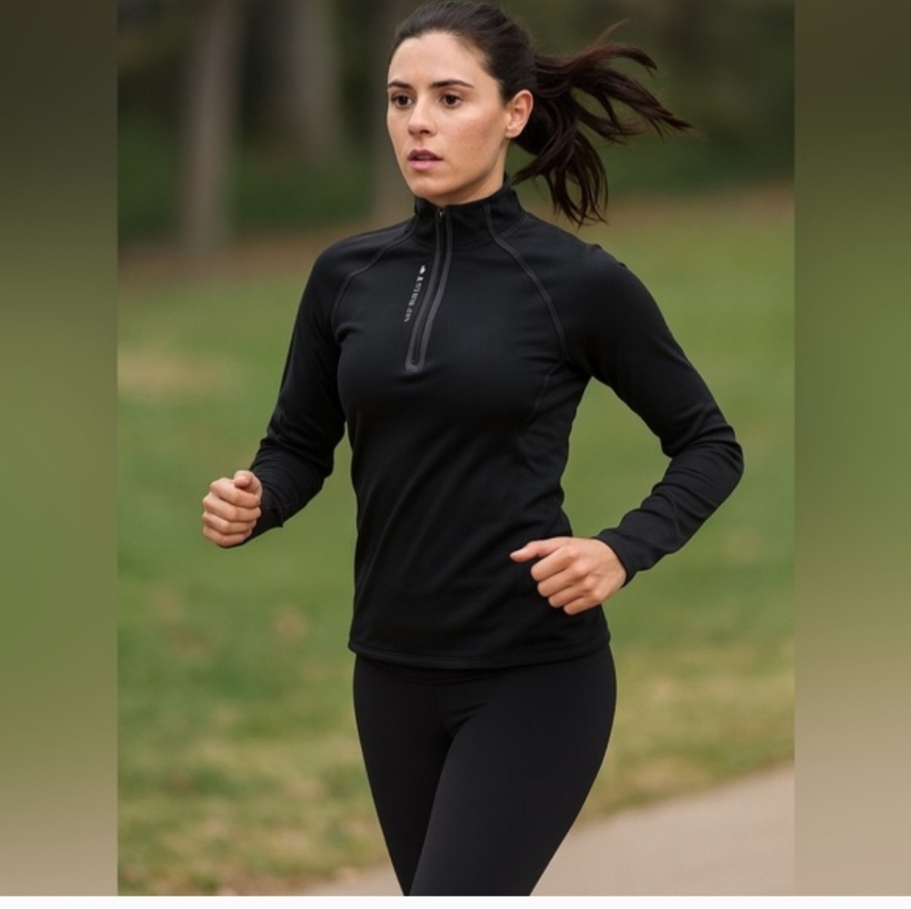 Second Skin Cold Weather Base Layer 1/4 Zip Pullover Top Black Grey Size Large
